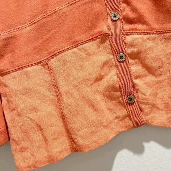 THE TERRITORY AHEAD Women’s Orange V-Neck Button Up Linen Cotton 3/4 Slv Top Med - Picture 4 of 6